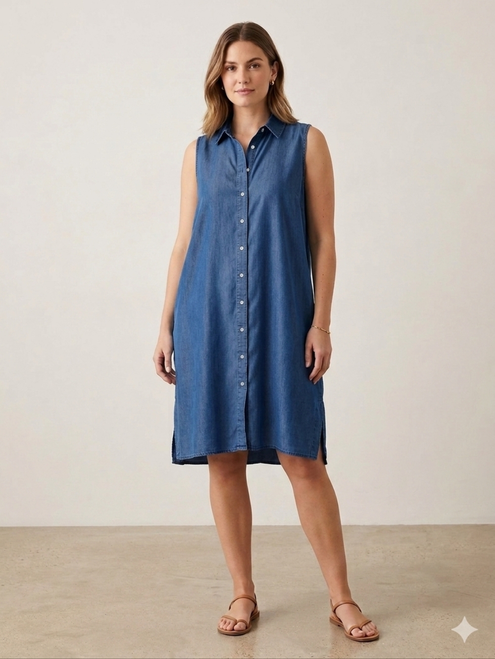 SHARAGANO Sleeveless Chambray -Front Tunic Top - Blue Size 14